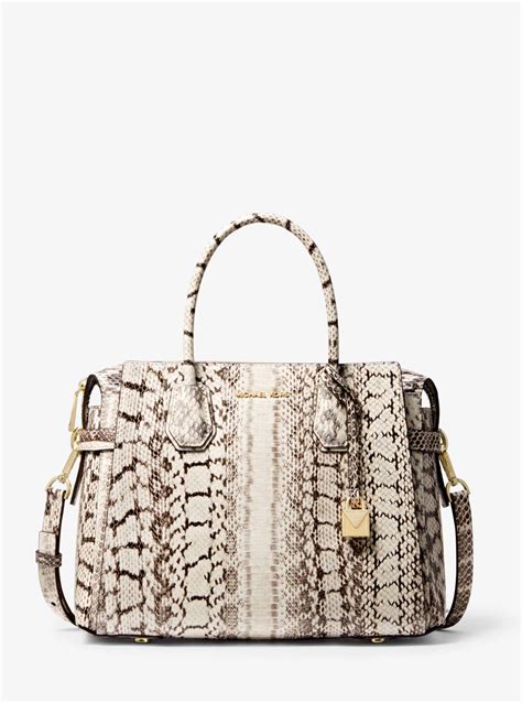 michael kors snakeskin satchel|Michael Kors medium signature.